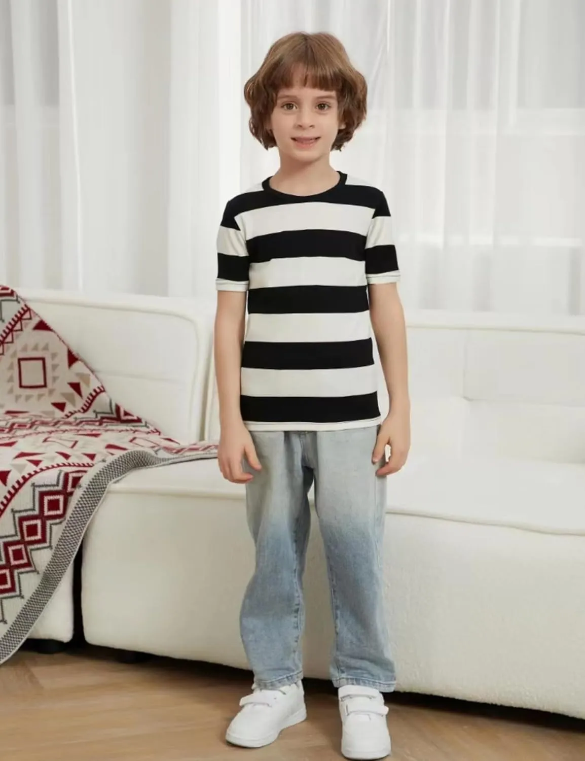ABeCue Toddlers and Boys' Short Sleeve Crew Neck Striped T-Shirt 2T-Large