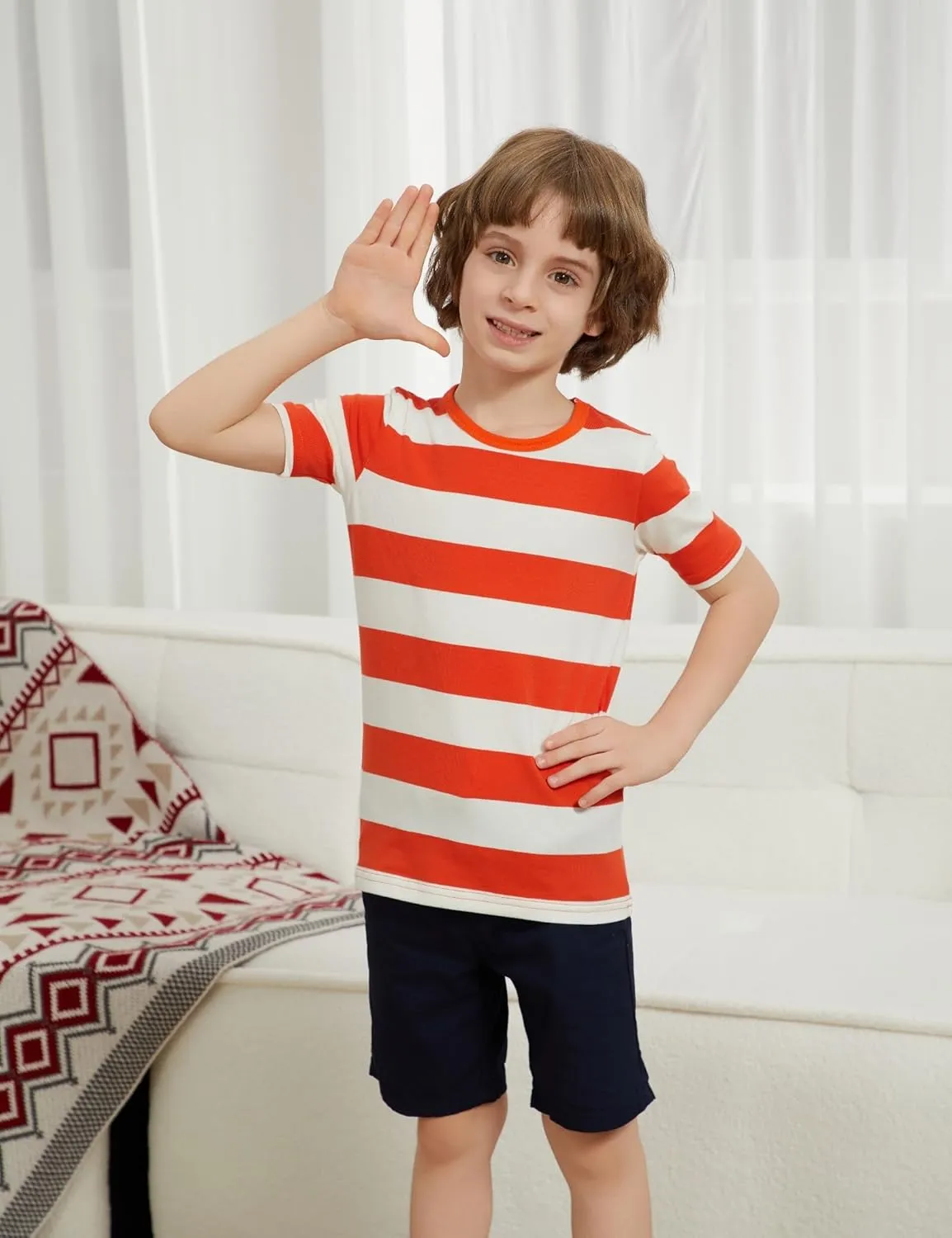 ABeCue Toddlers and Boys' Short Sleeve Crew Neck Striped T-Shirt 2T-Large