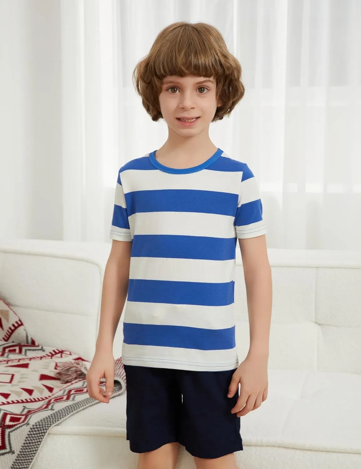 ABeCue Toddlers and Boys' Short Sleeve Crew Neck Striped T-Shirt 2T-Large