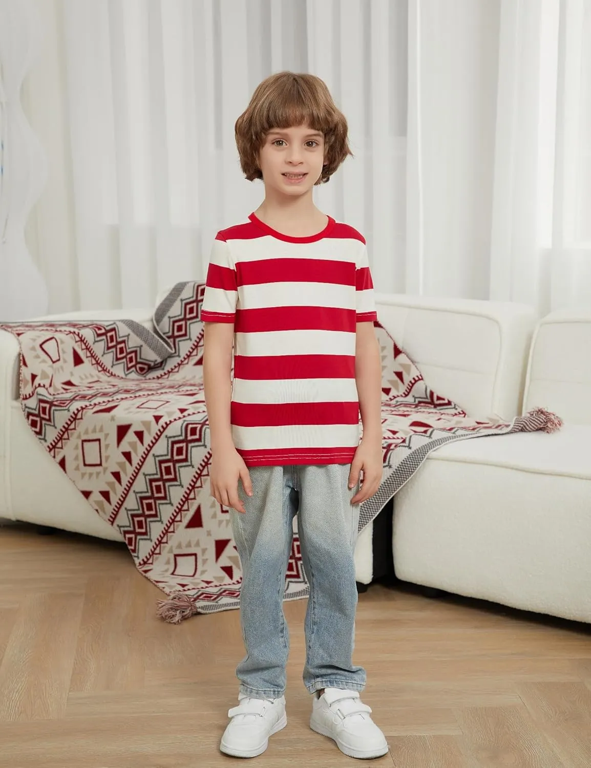 ABeCue Toddlers and Boys' Short Sleeve Crew Neck Striped T-Shirt 2T-Large
