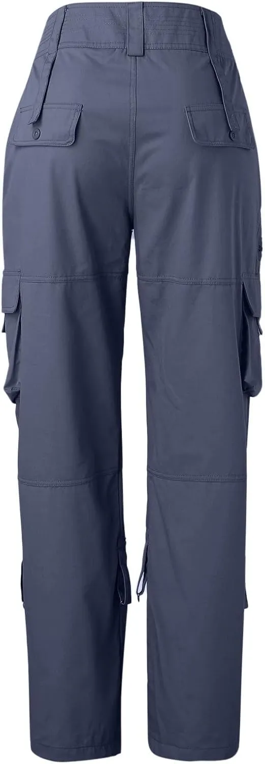 Adjustable Straight Fit Cargo High Waist Baggy Hiking Pant with Multi Pockets Women Wide Leg Parachute Trousers