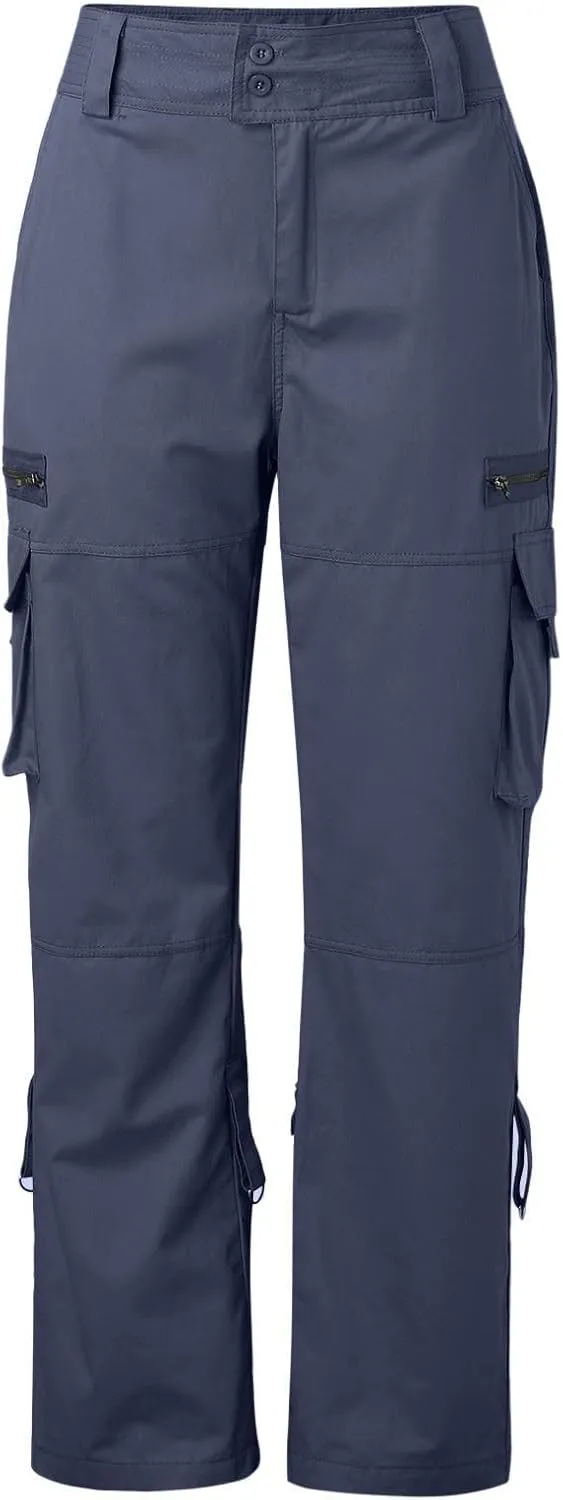 Adjustable Straight Fit Cargo High Waist Baggy Hiking Pant with Multi Pockets Women Wide Leg Parachute Trousers
