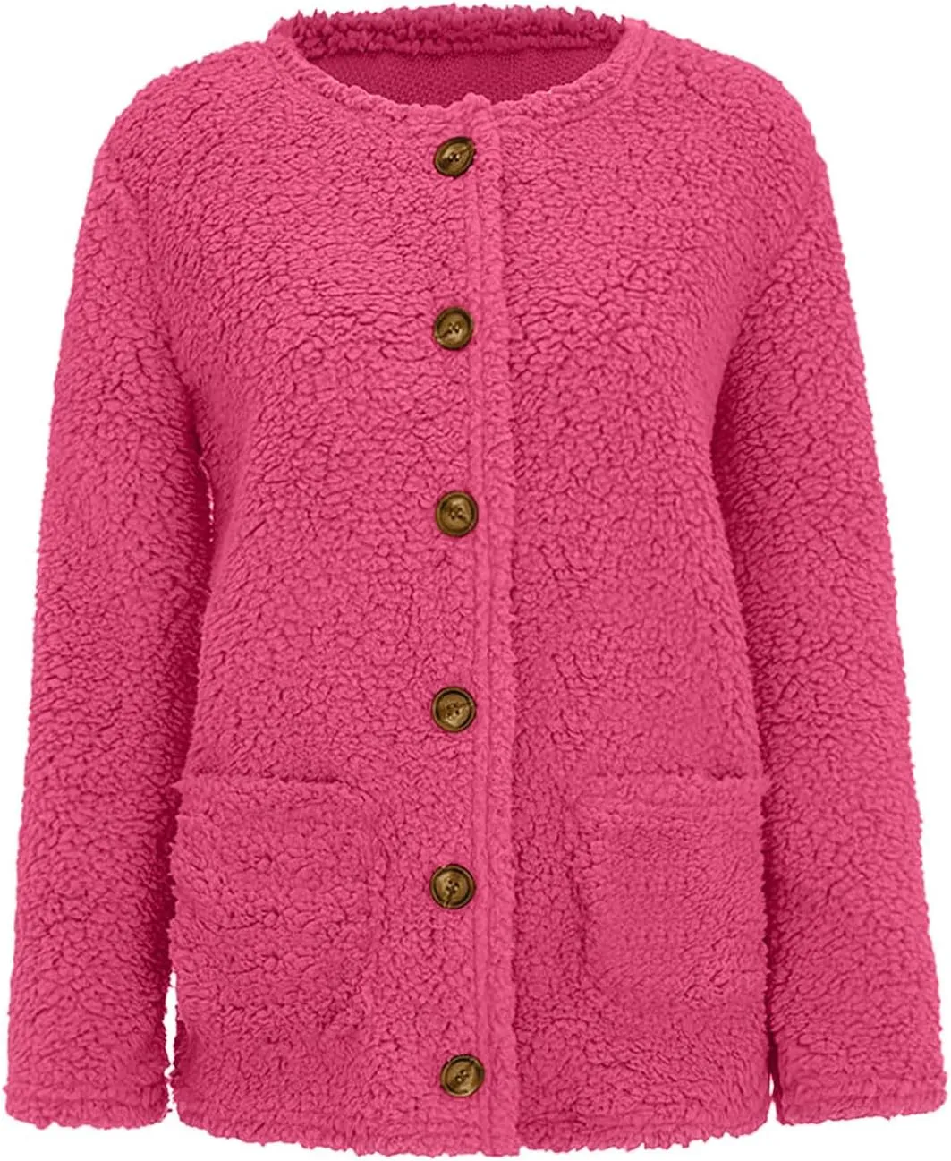 Akklian Fuzzy Jacket Women Open Front Fleece Sherpa Jackets Long Sleeve Button Chunky Knit Coats with Pockets Winter Cardigan