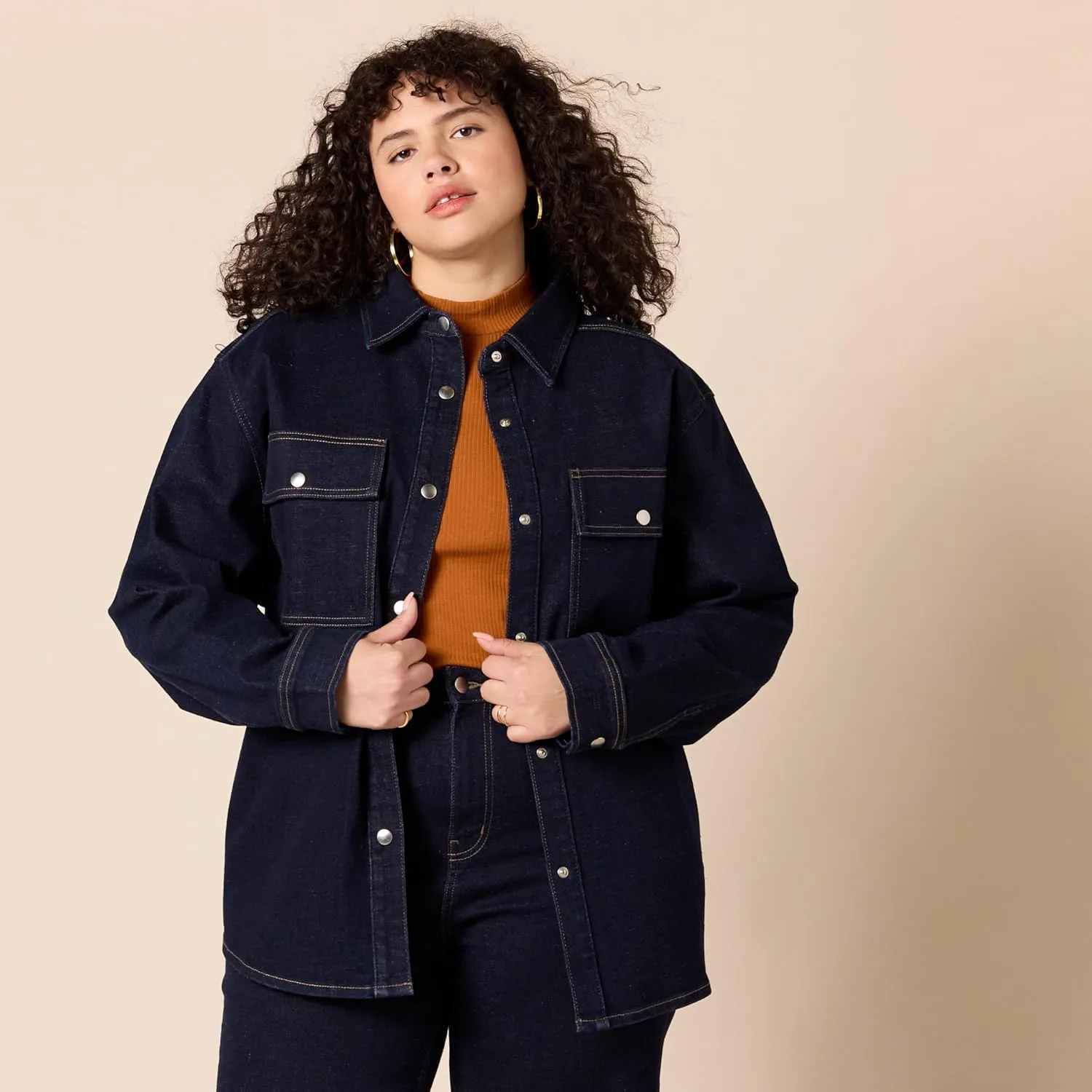 Amazon Essentials Women's Oversized-Fit Heavyweight Denim Shirt Jacket