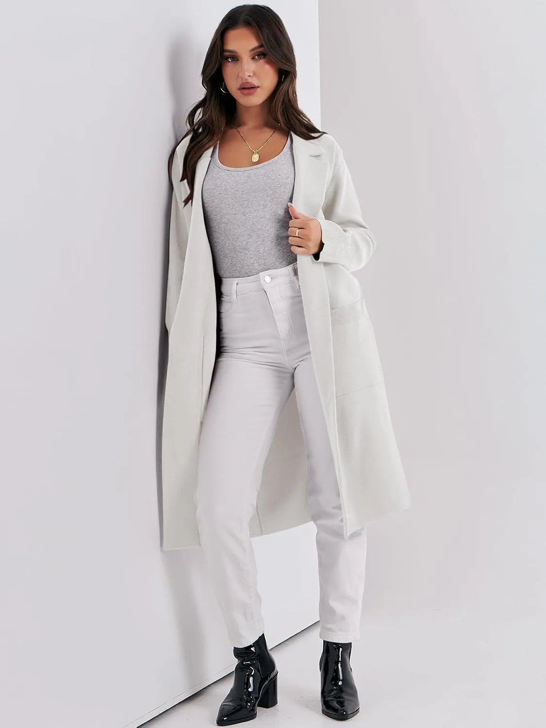 ANRABESS Women Cardigan Sweater Jackets Open Front Thick Knit Oversized Blazer Coatigan 2025 Fall Winter Long Coats Outwear