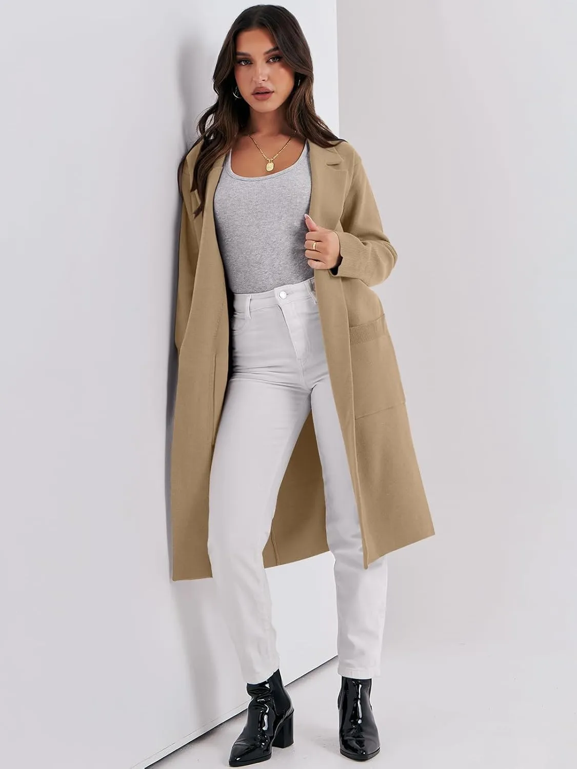 ANRABESS Women Cardigan Sweater Jackets Open Front Thick Knit Oversized Blazer Coatigan 2025 Fall Winter Long Coats Outwear