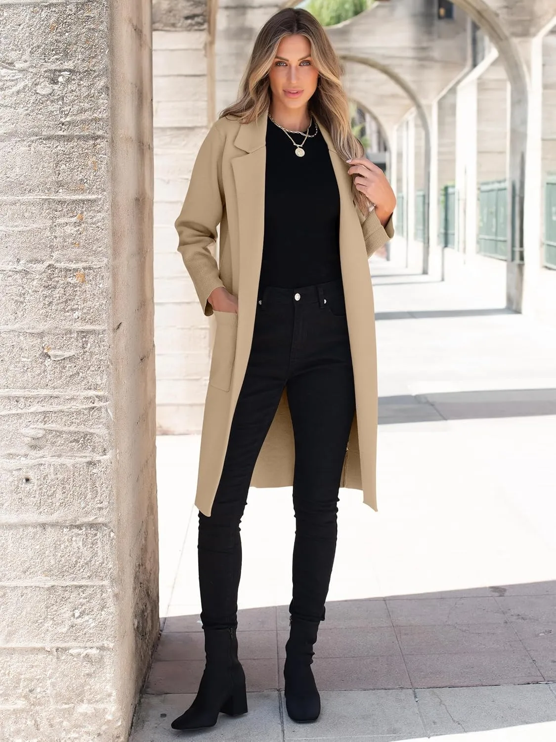 ANRABESS Women Cardigan Sweater Jackets Open Front Thick Knit Oversized Blazer Coatigan 2025 Fall Winter Long Coats Outwear