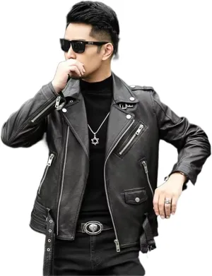 Autumn and Winter Men's Slim-fit Leather Jacket, Windproof Motorcycle Zippered Leather Jacket