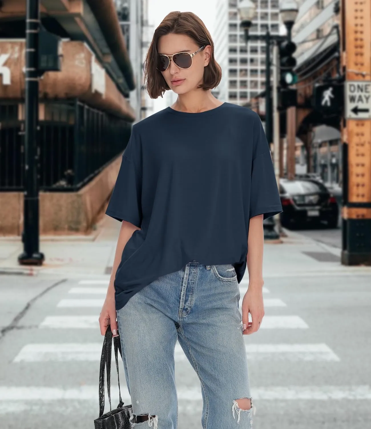 BAMBOO COOL Womens Oversized T Shirts Short Sleeve Tees Loose Fit Tops for Ladies Trendy Clothes