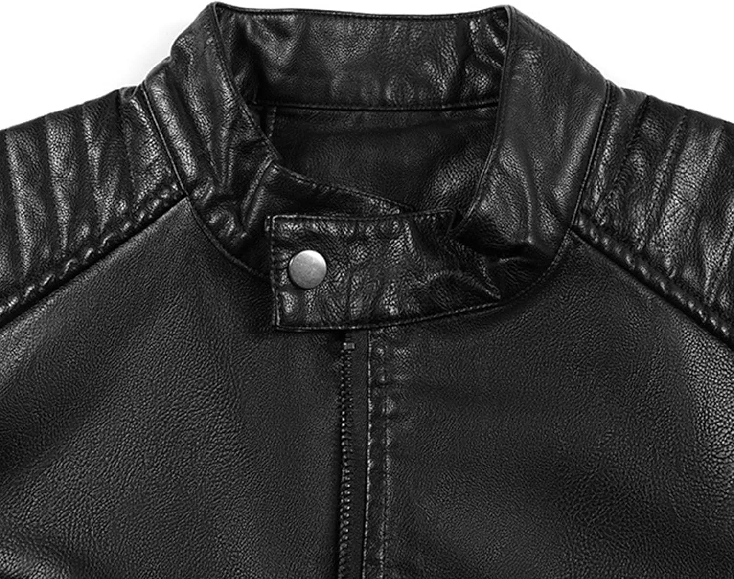 Black Leather Jacket Men Long Sleeve Full Zip PU Leather Jacket Motorcycle Faux Leather Racer Biker Jacket