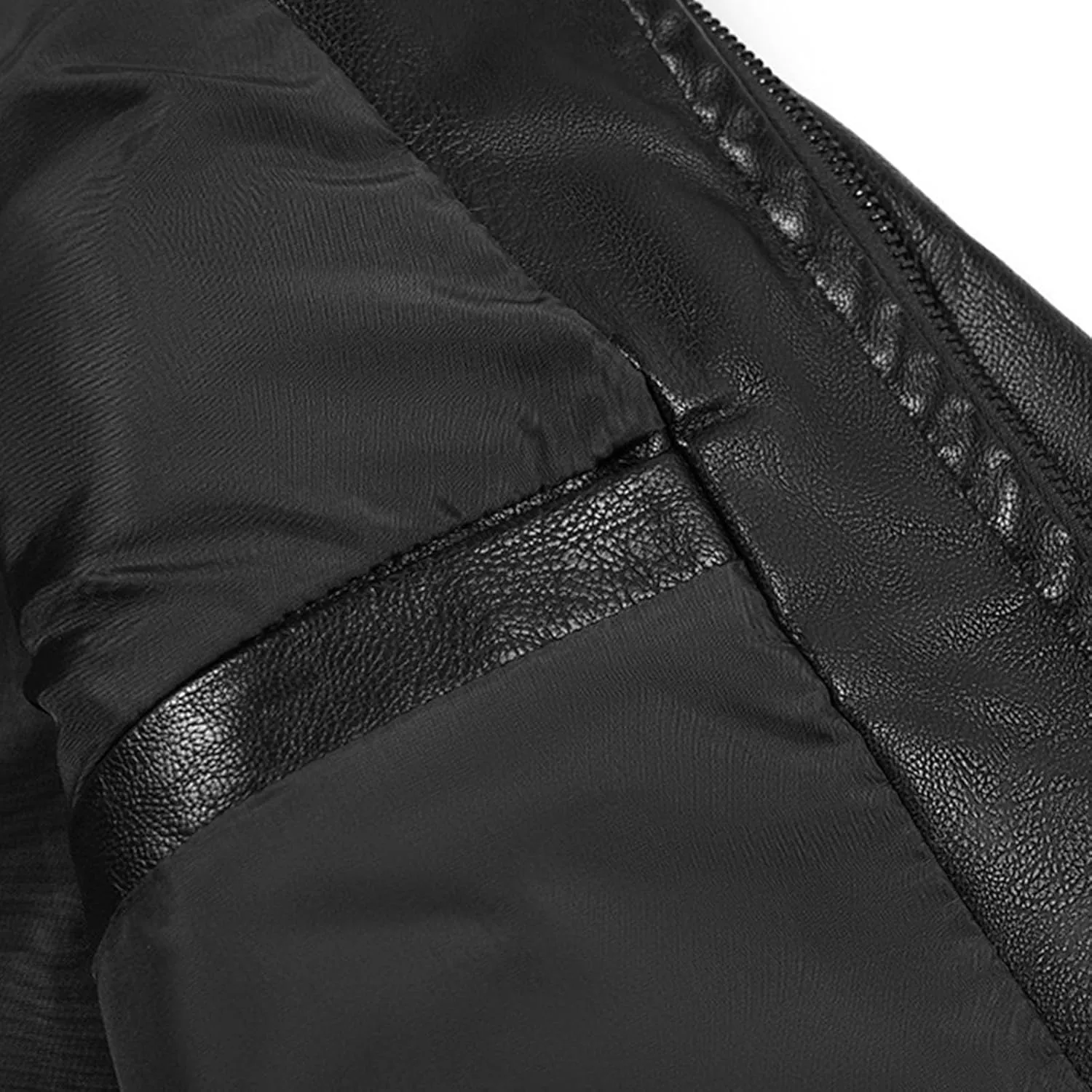 Black Leather Jacket Men Long Sleeve Full Zip PU Leather Jacket Motorcycle Faux Leather Racer Biker Jacket