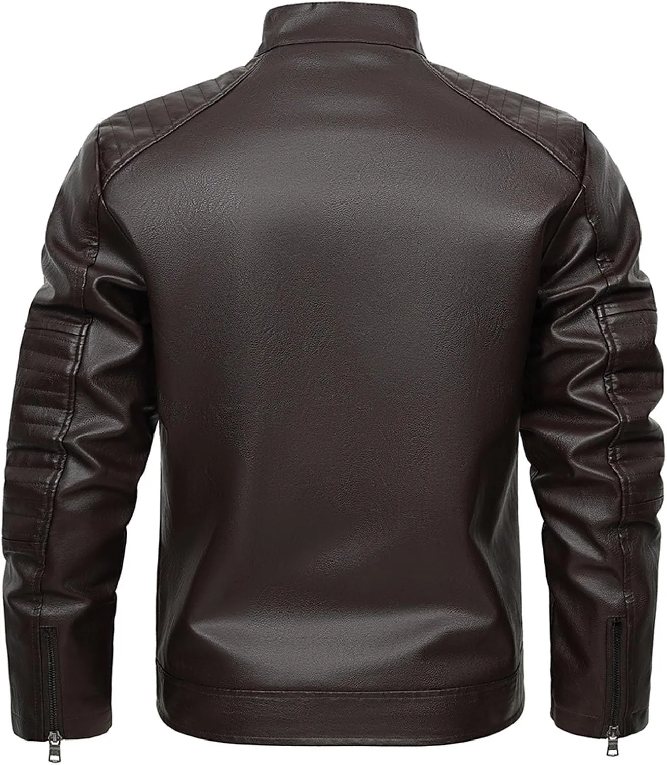 Black Leather Jacket Men Long Sleeve Full Zip PU Leather Jacket Motorcycle Faux Leather Racer Biker Jacket