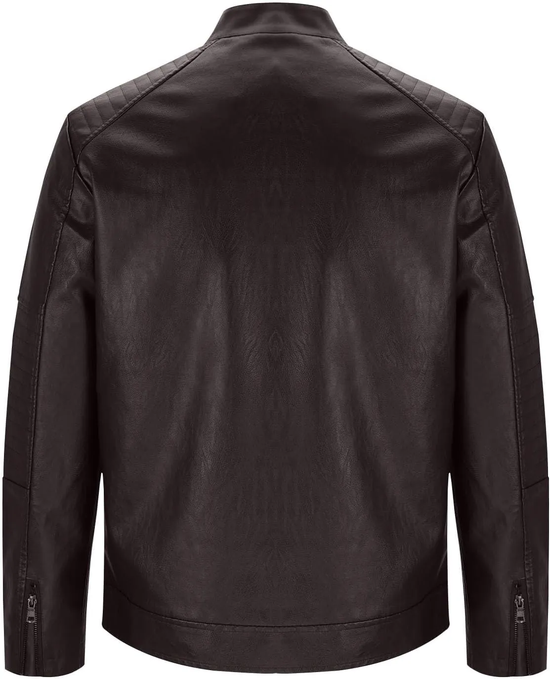 Black Leather Jacket Men Long Sleeve Full Zip PU Leather Jacket Motorcycle Faux Leather Racer Biker Jacket