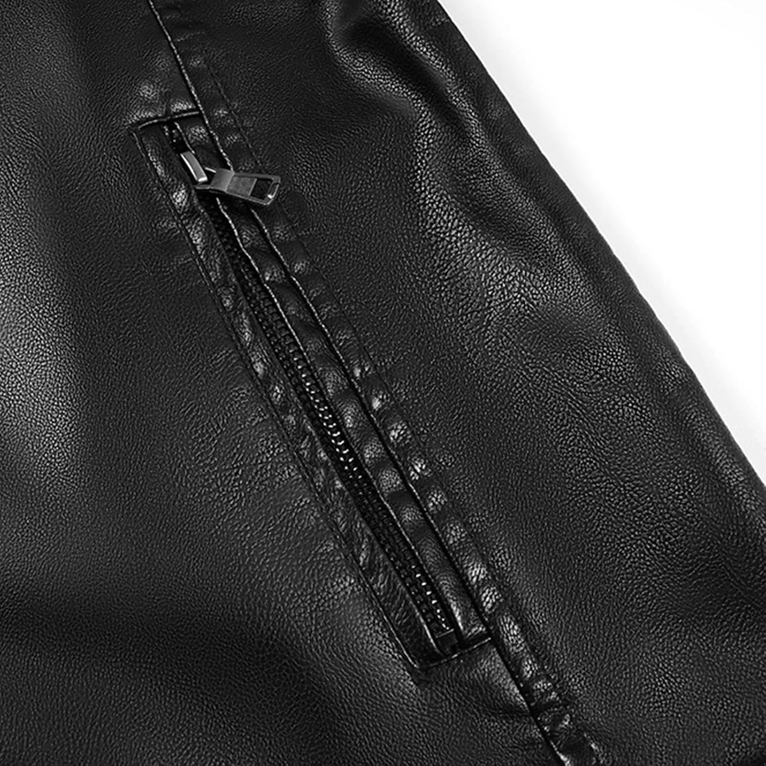 Black Leather Jacket Men Long Sleeve Full Zip PU Leather Jacket Motorcycle Faux Leather Racer Biker Jacket