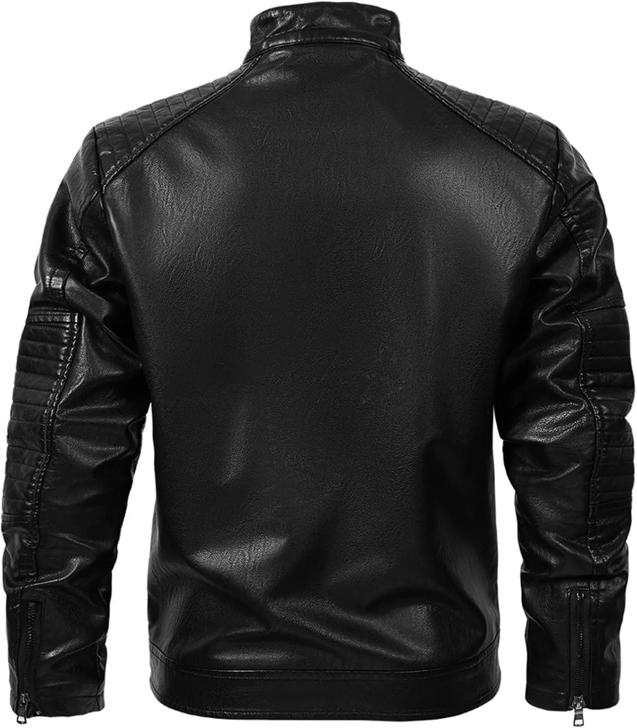 Black Leather Jacket Men Long Sleeve Full Zip PU Leather Jacket Motorcycle Faux Leather Racer Biker Jacket
