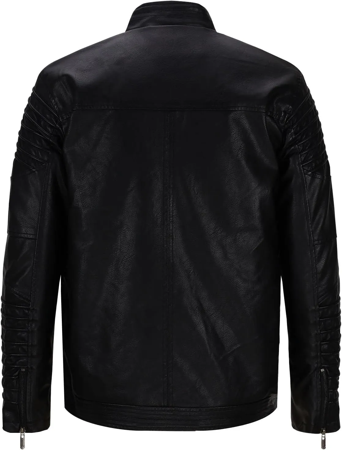 Black Leather Jacket Men Long Sleeve Full Zip PU Leather Jacket Motorcycle Faux Leather Racer Biker Jacket