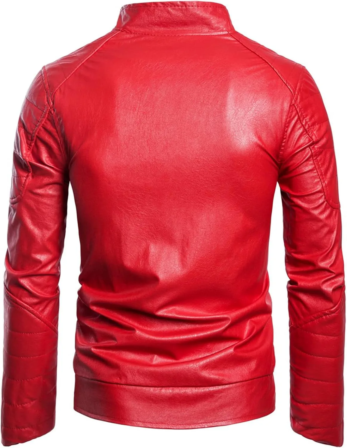 Black Leather Jacket Men Trendy Stand Collar Slim Fit Faux Leather Jacket Zip-Up Motorcycle Biker Bomber Coat