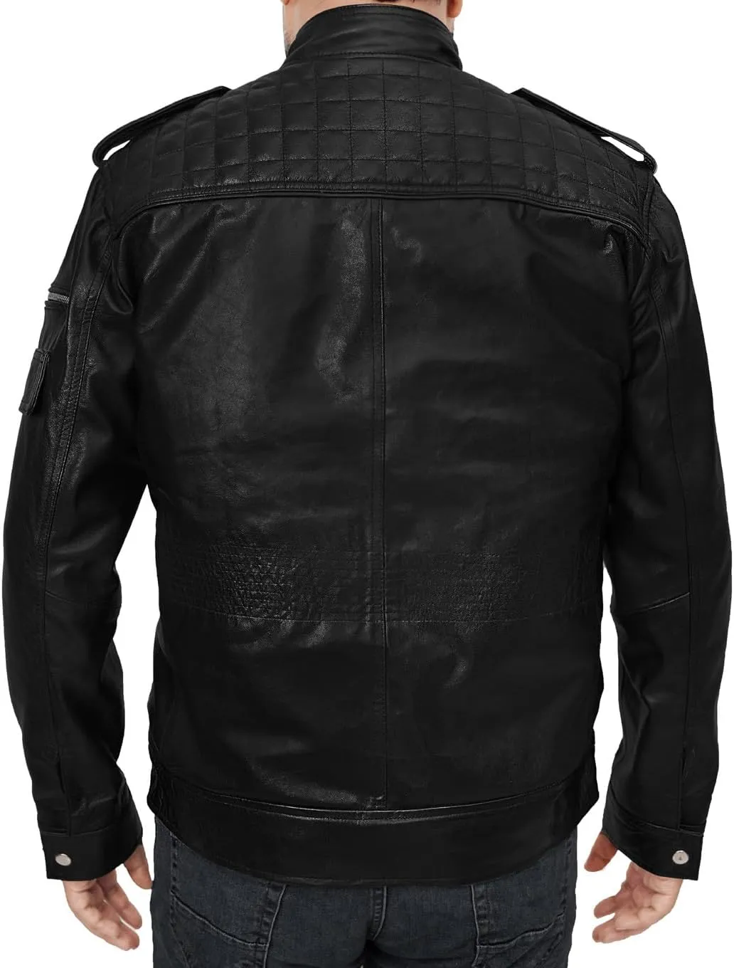Black Real Lambskin Genuine Leather Jacket For Men - Motorcycle Diamond Quilted Leather Jacket Men Vintage Moto