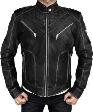 Black Real Lambskin Genuine Leather Jacket For Men - Motorcycle Diamond Quilted Leather Jacket Men Vintage Moto