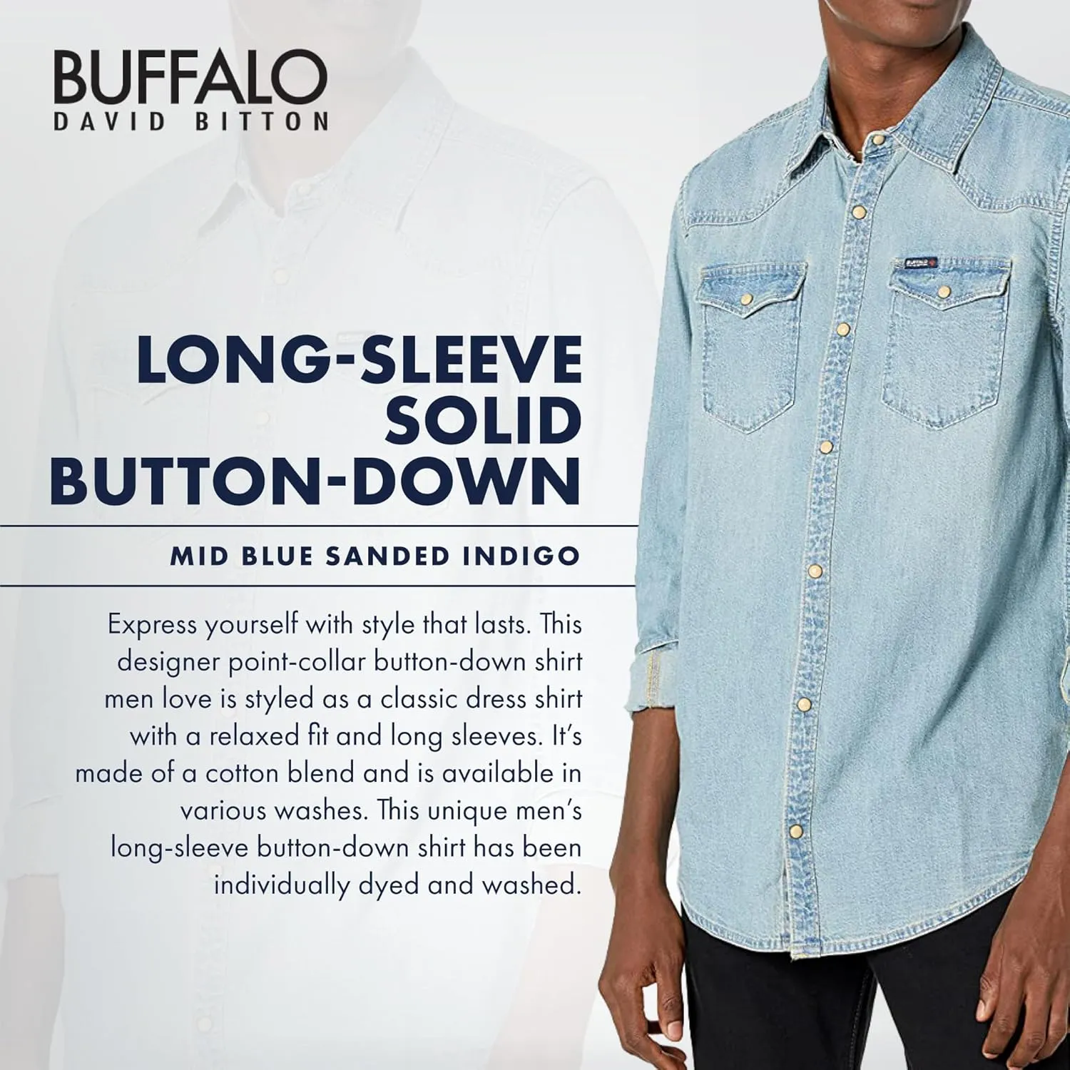 Buffalo David Bitton Men's Stanley Long Sleeve Button Down Denim Shirt