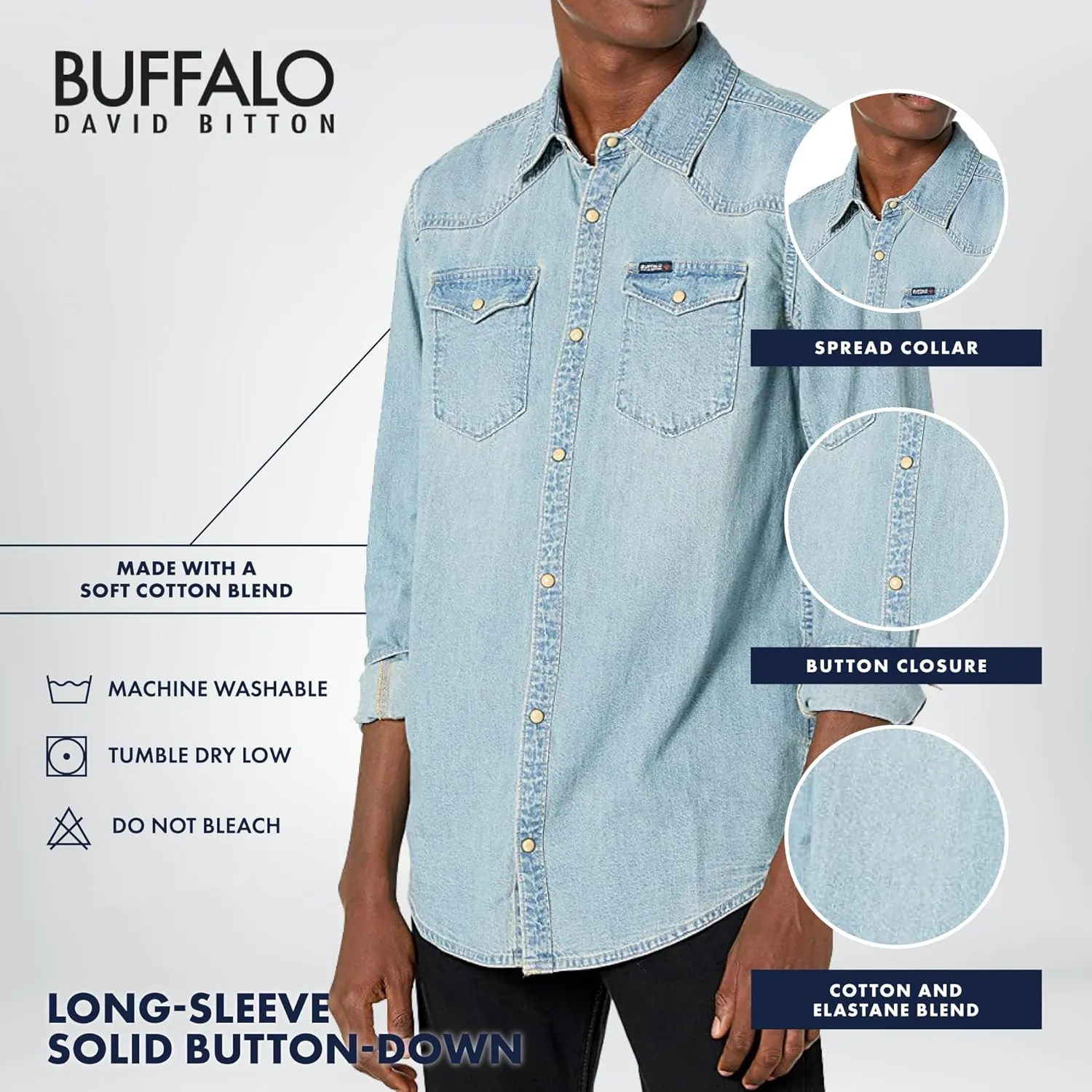Buffalo David Bitton Men's Stanley Long Sleeve Button Down Denim Shirt