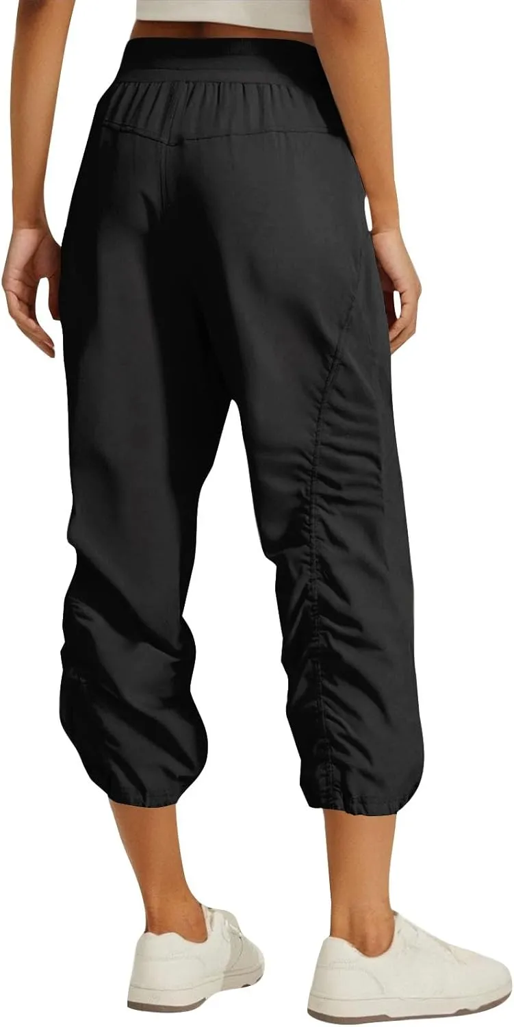 Capri Pants for Women Lightweight Quick-Dry Capris Outdoor Drawstring Hiking Pants with Pockets Soft Cargo Capris