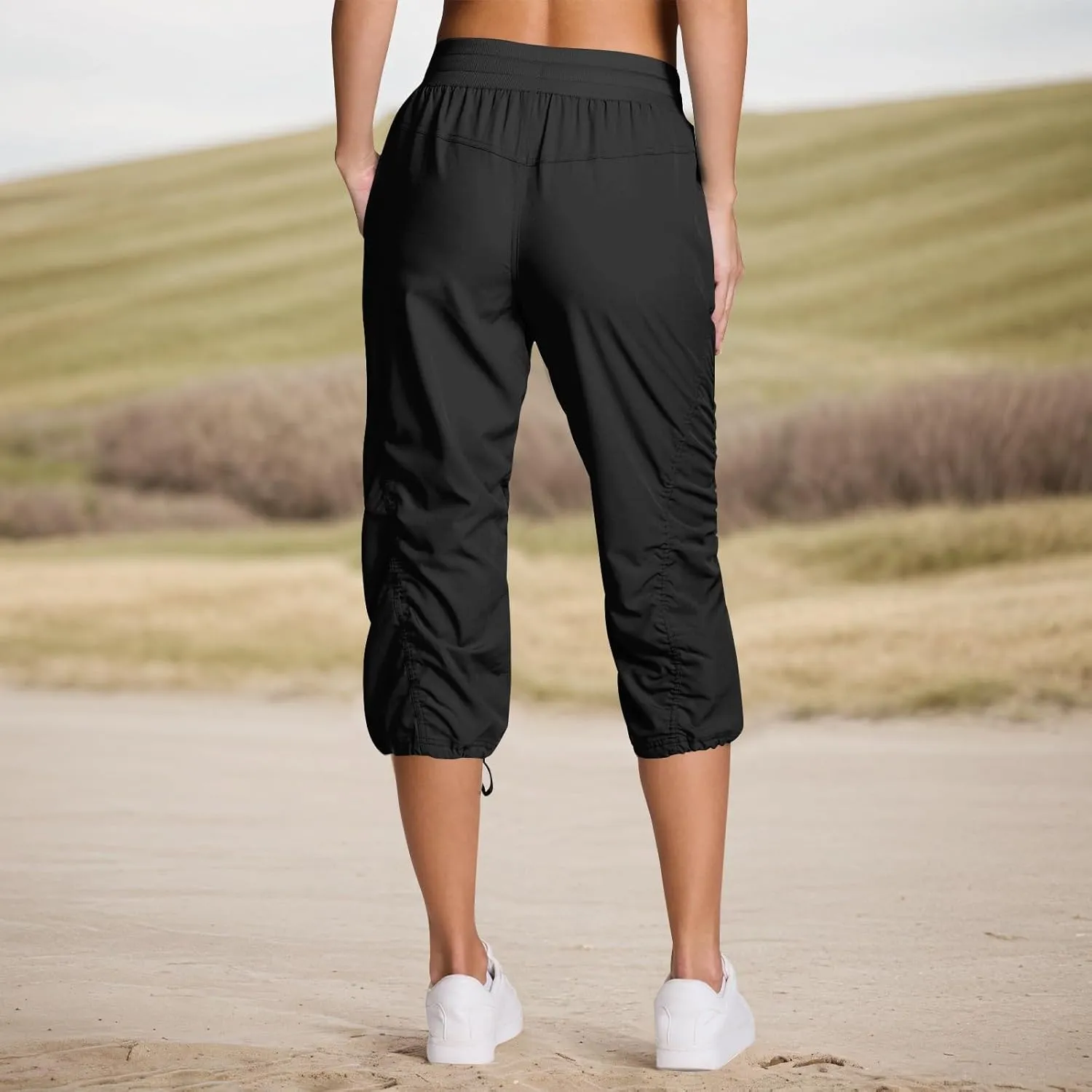 Capri Pants for Women Lightweight Quick-Dry Capris Outdoor Drawstring Hiking Pants with Pockets Soft Cargo Capris