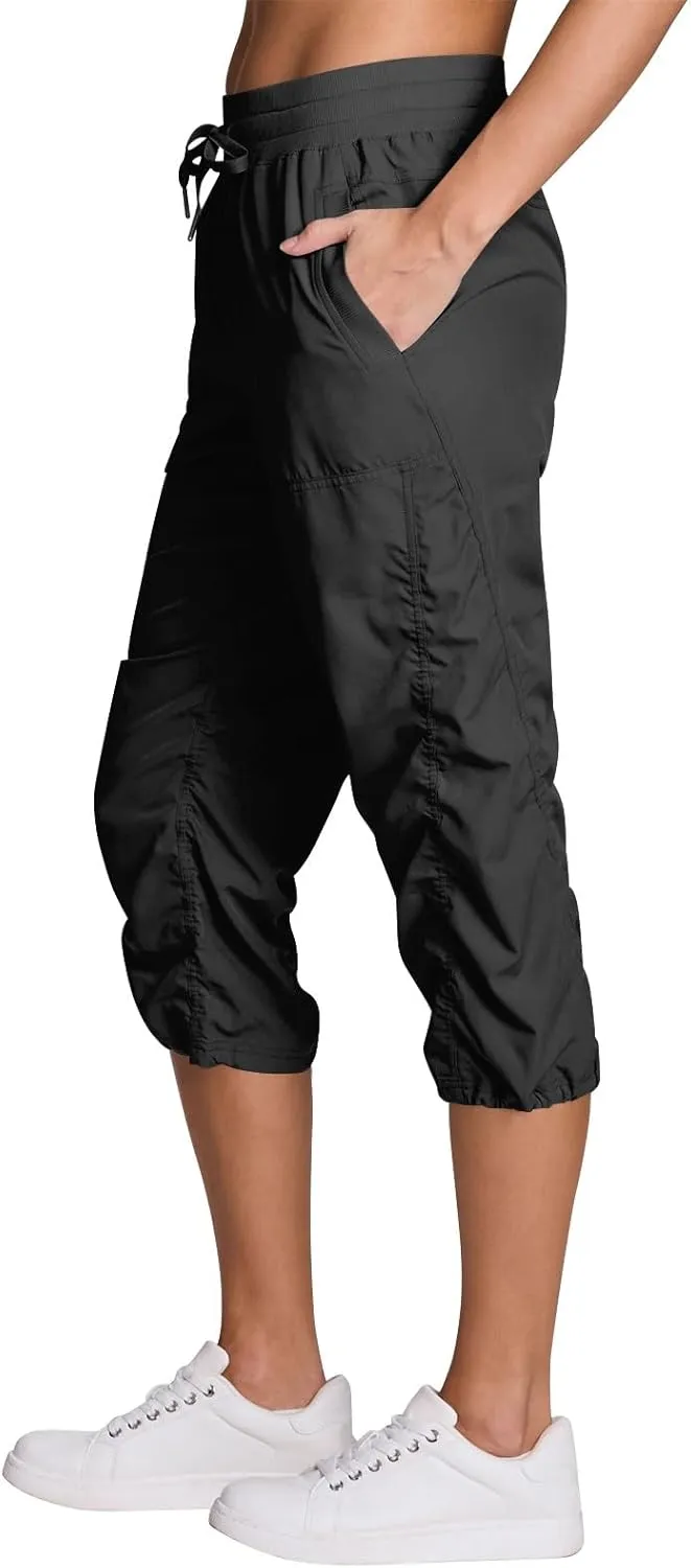 Capri Pants for Women Lightweight Quick-Dry Capris Outdoor Drawstring Hiking Pants with Pockets Soft Cargo Capris