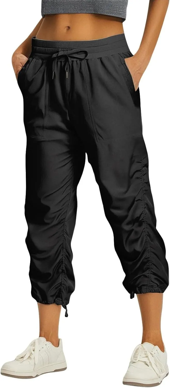 Capri Pants for Women Lightweight Quick-Dry Capris Outdoor Drawstring Hiking Pants with Pockets Soft Cargo Capris