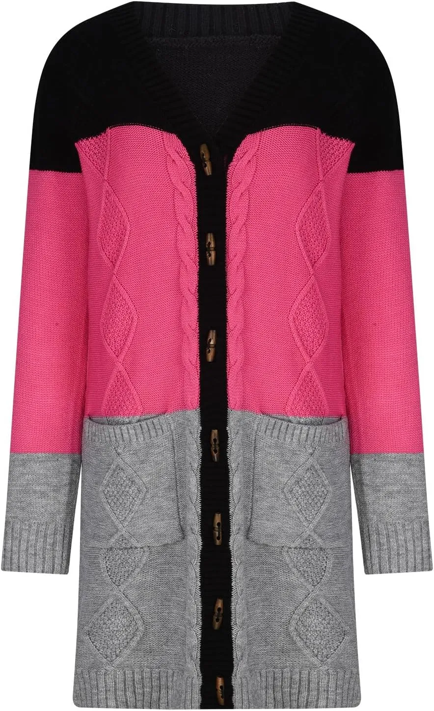 Cardigan for Women Color Block Cable Knit Sweater Loose Cable Knit Open Front Long Sweater Outerwear Jackets Coats