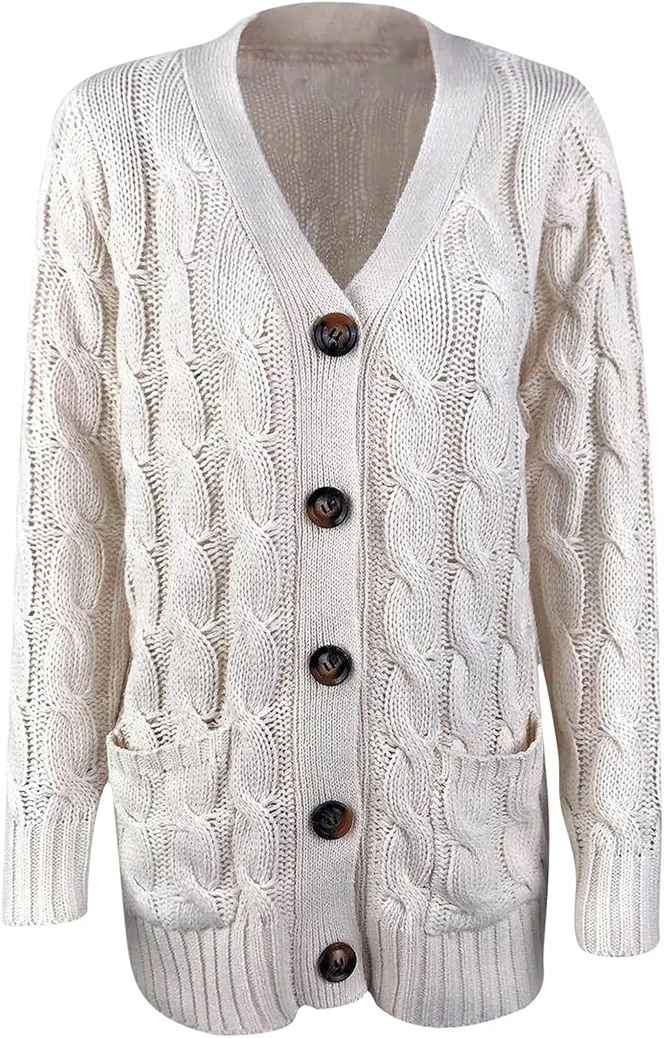 Cardigan for Women Sweaters Chunky Plus Size Long Sleeve Open Front Tops Cable Knit Coat with Pockets Button Outerwear