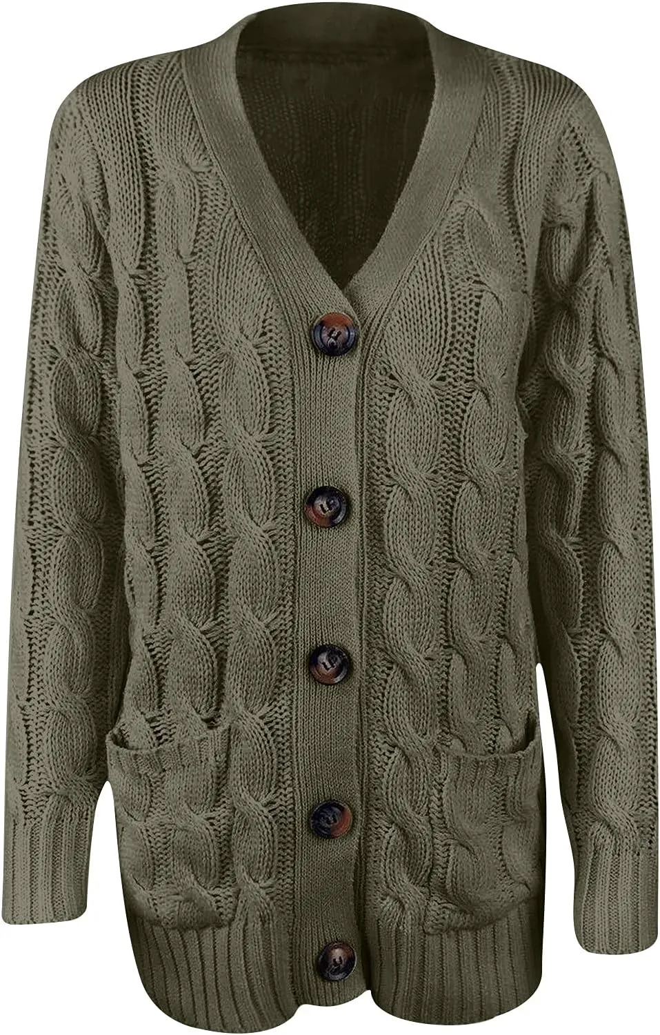 Cardigan for Women Sweaters Chunky Plus Size Long Sleeve Open Front Tops Cable Knit Coat with Pockets Button Outerwear