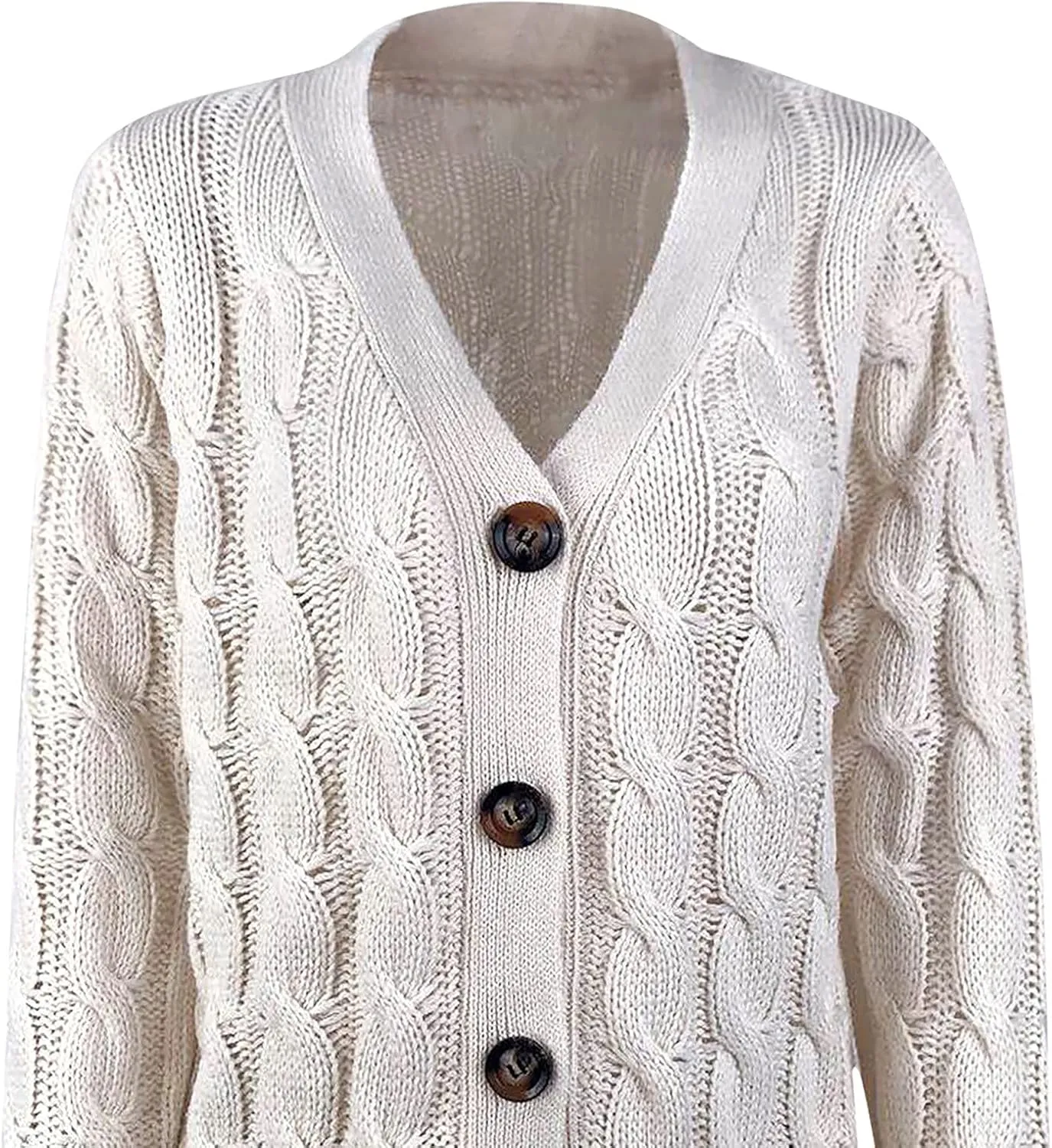 Cardigan for Women Sweaters Chunky Plus Size Long Sleeve Open Front Tops Cable Knit Coat with Pockets Button Outerwear