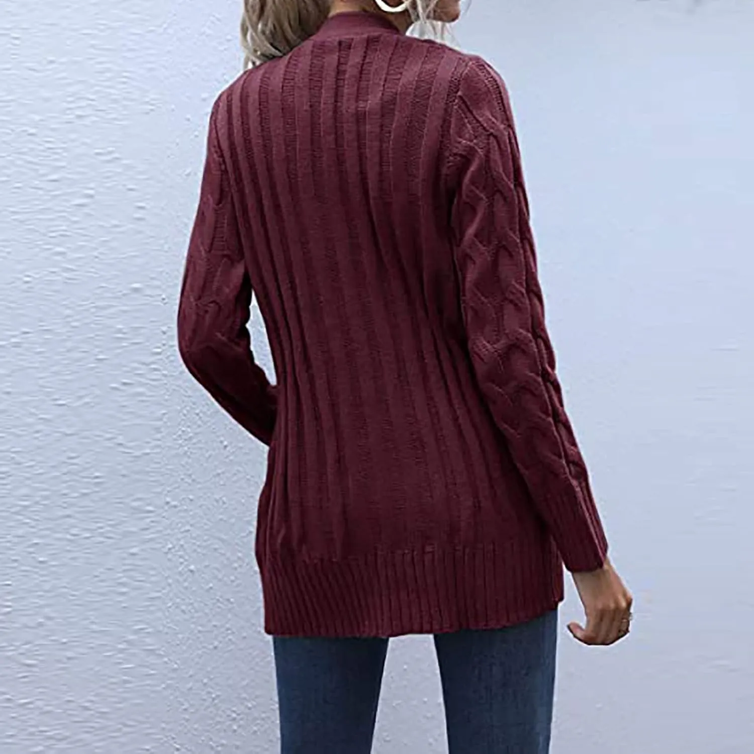 Cardigan for Women Sweaters Chunky Plus Size Long Sleeve Open Front Tops Cable Knit Coat with Pockets Button Outerwear