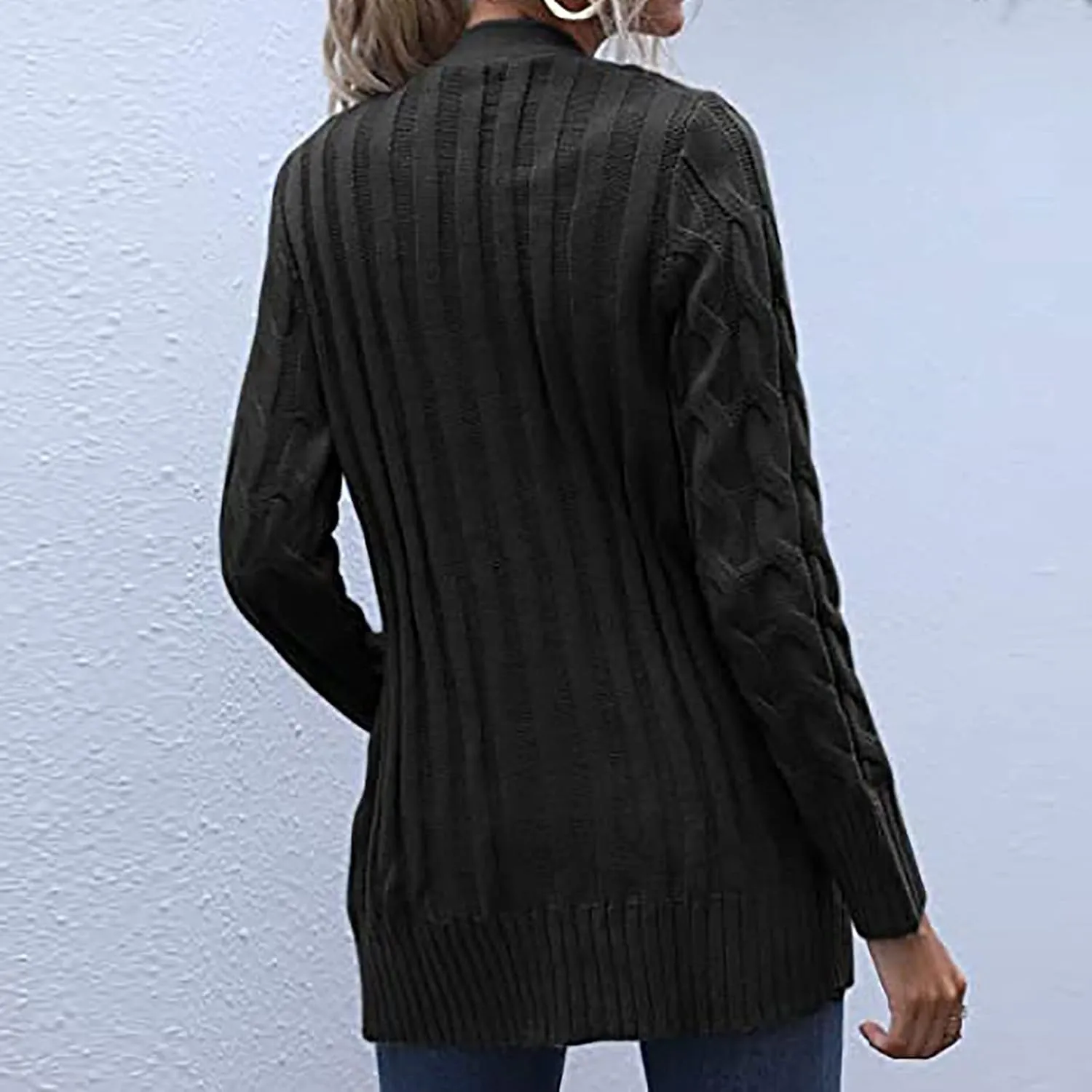 Cardigan for Women Sweaters Chunky Plus Size Long Sleeve Open Front Tops Cable Knit Coat with Pockets Button Outerwear