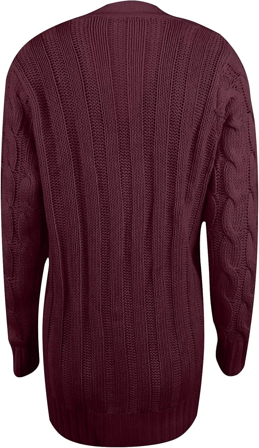 Cardigan for Women Sweaters Chunky Plus Size Long Sleeve Open Front Tops Cable Knit Coat with Pockets Button Outerwear