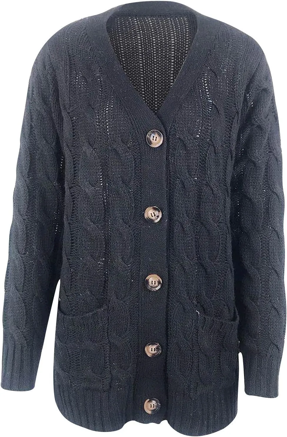 Cardigan for Women Sweaters Chunky Plus Size Long Sleeve Open Front Tops Cable Knit Coat with Pockets Button Outerwear