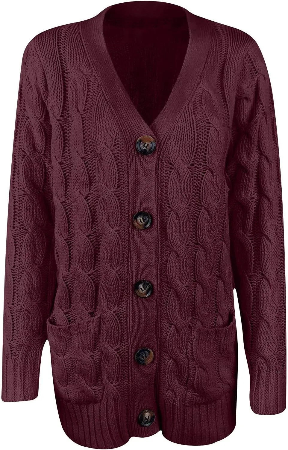 Cardigan for Women Sweaters Chunky Plus Size Long Sleeve Open Front Tops Cable Knit Coat with Pockets Button Outerwear