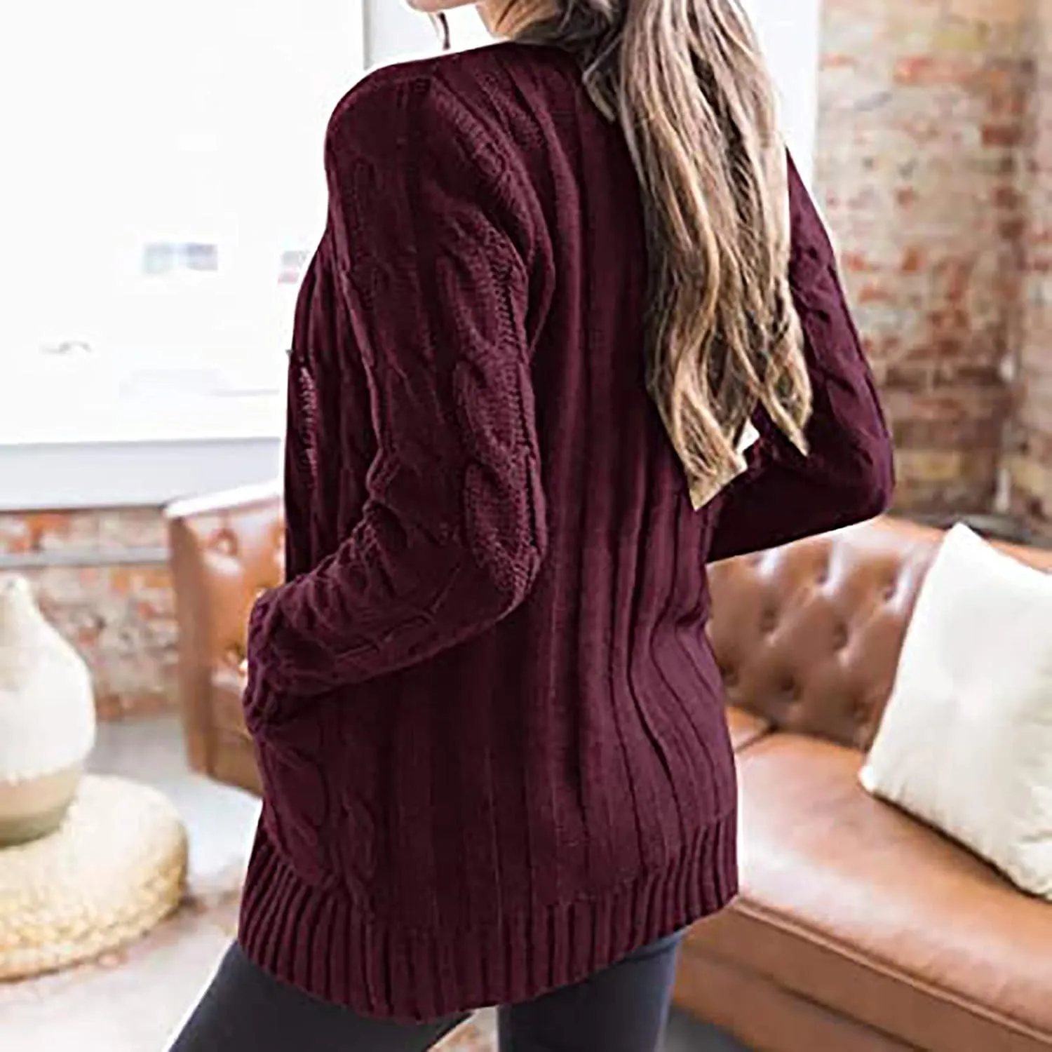 Cardigan for Women Sweaters Chunky Plus Size Long Sleeve Open Front Tops Cable Knit Coat with Pockets Button Outerwear