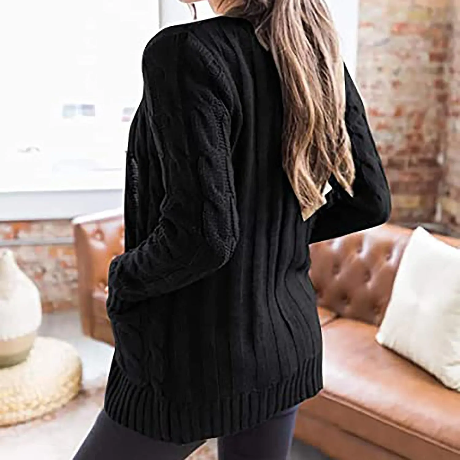 Cardigan for Women Sweaters Chunky Plus Size Long Sleeve Open Front Tops Cable Knit Coat with Pockets Button Outerwear