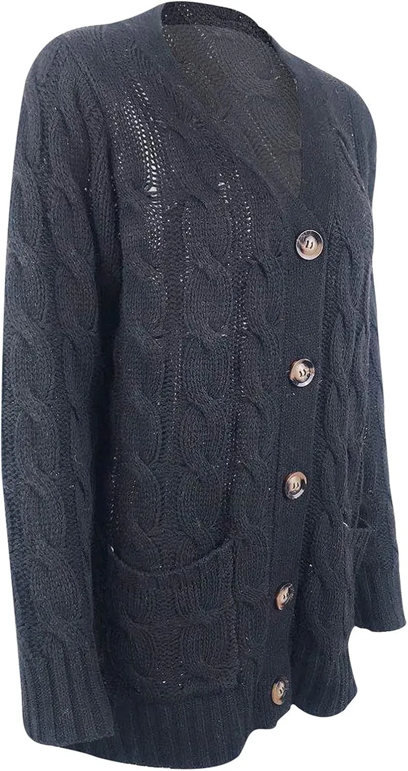 Cardigan for Women Sweaters Chunky Plus Size Long Sleeve Open Front Tops Cable Knit Coat with Pockets Button Outerwear