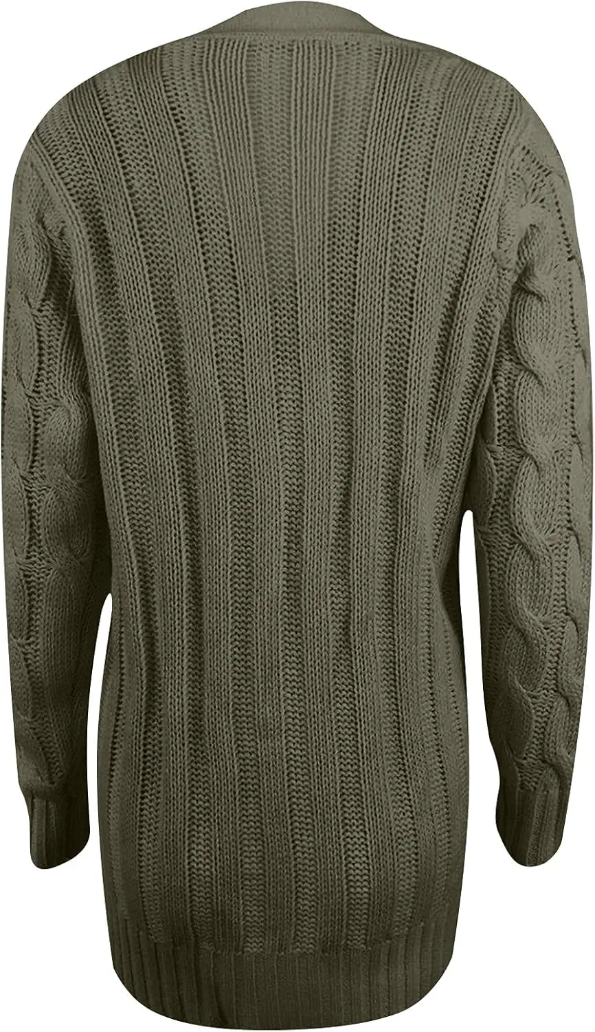 Cardigan for Women Sweaters Chunky Plus Size Long Sleeve Open Front Tops Cable Knit Coat with Pockets Button Outerwear