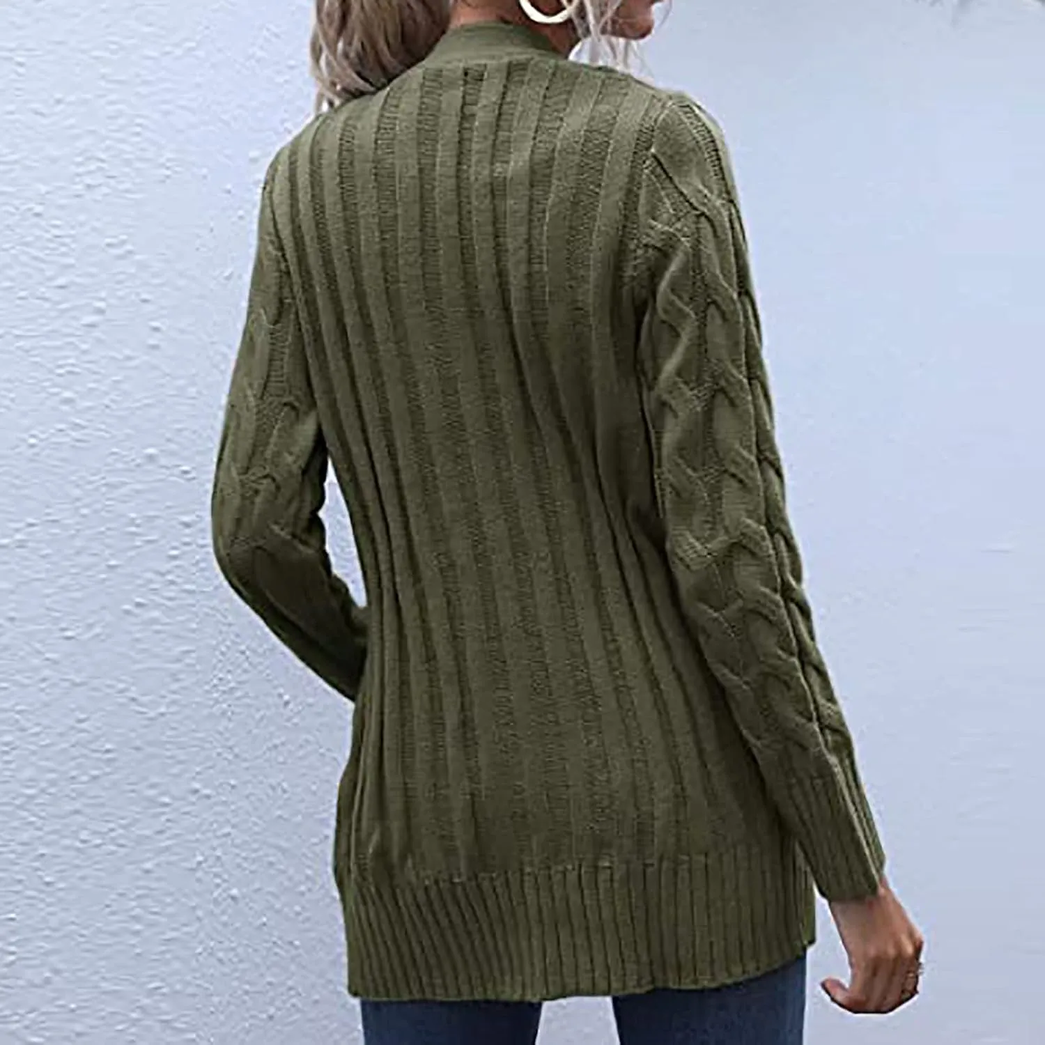 Cardigan for Women Sweaters Chunky Plus Size Long Sleeve Open Front Tops Cable Knit Coat with Pockets Button Outerwear