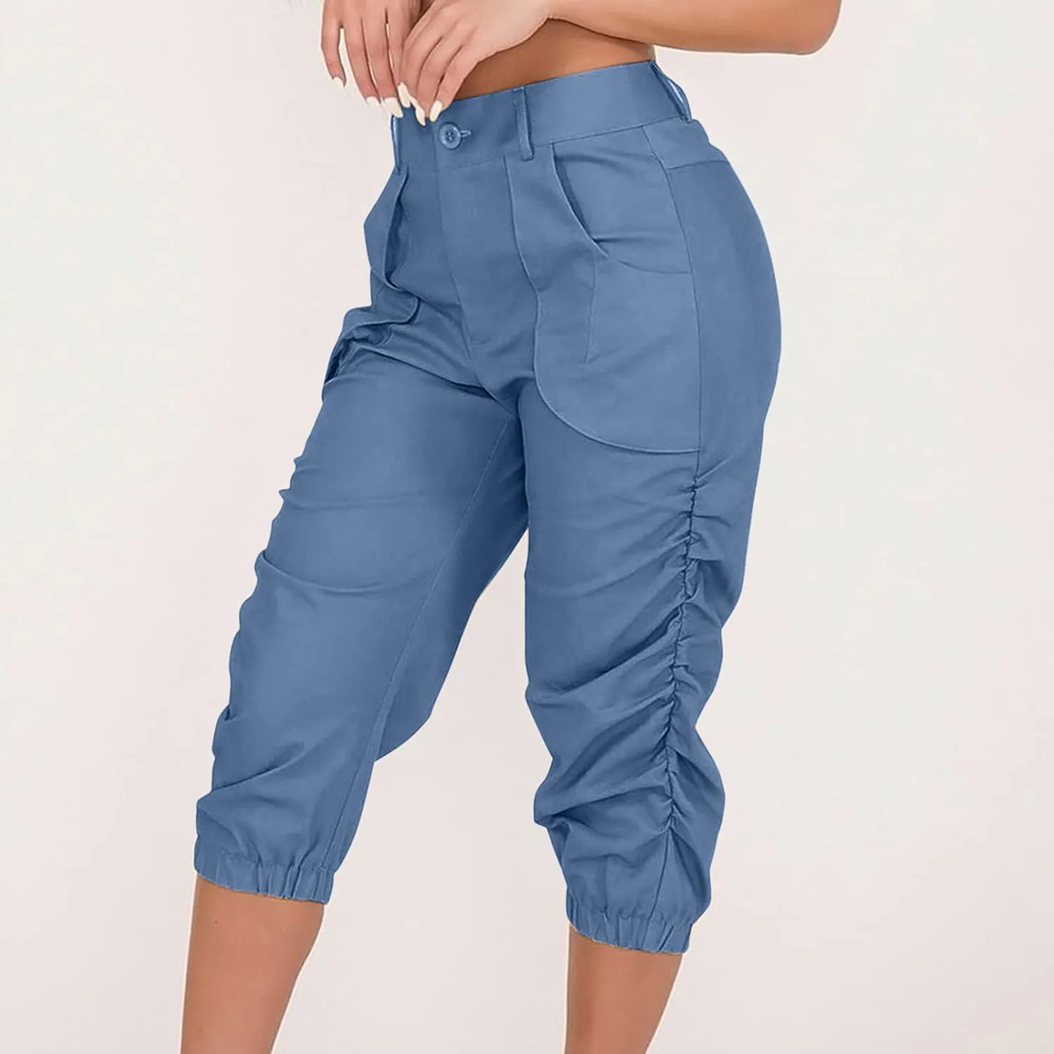 Cargo Capris for Women 2025 Summer Plus Size Casual Elastic Waist Cropped Pants Lightweight Comfy Capri with Pockets