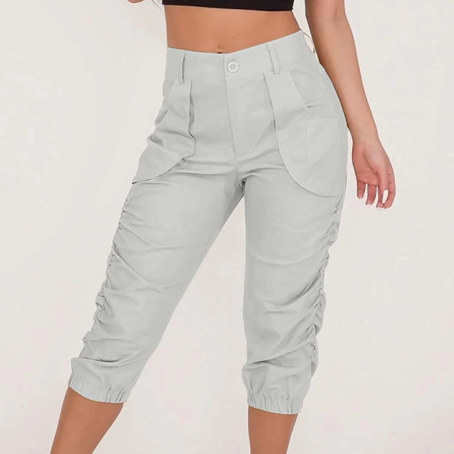 Cargo Capris for Women 2025 Summer Plus Size Casual Elastic Waist Cropped Pants Lightweight Comfy Capri with Pockets