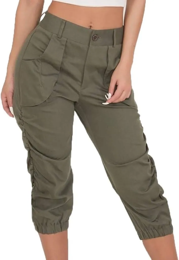 Cargo Capris for Women 2025 Summer Plus Size Casual Elastic Waist Cropped Pants Lightweight Comfy Capri with Pockets
