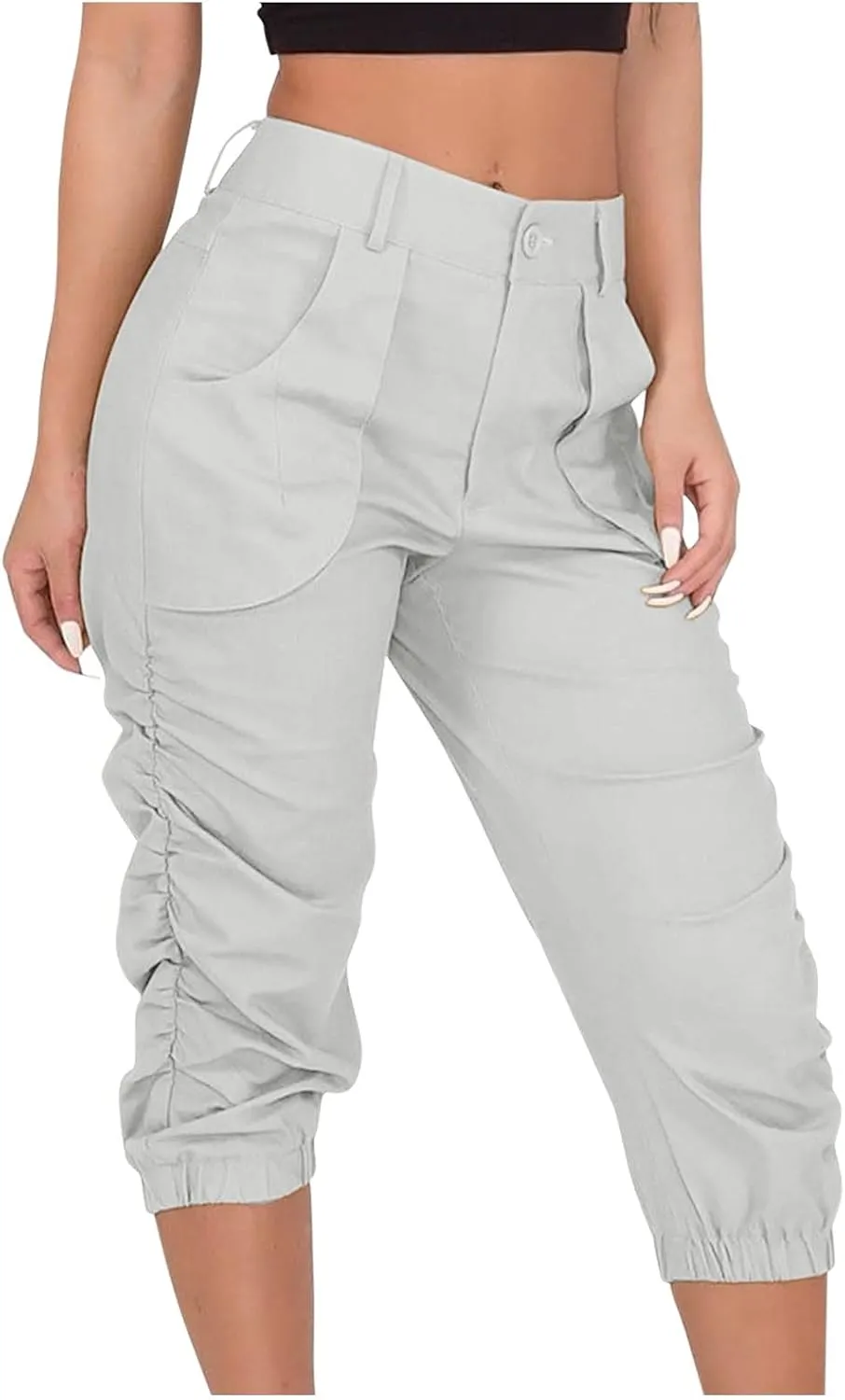 Cargo Capris for Women 2025 Summer Plus Size Casual Elastic Waist Cropped Pants Lightweight Comfy Capri with Pockets