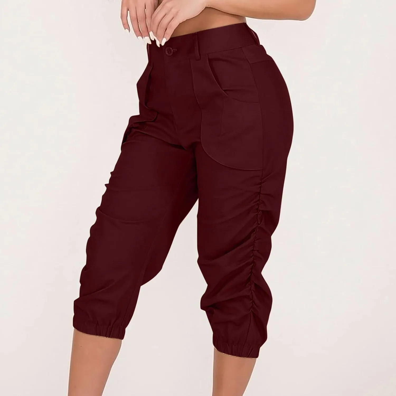 Cargo Capris for Women 2025 Summer Plus Size Casual Elastic Waist Cropped Pants Lightweight Comfy Capri with Pockets