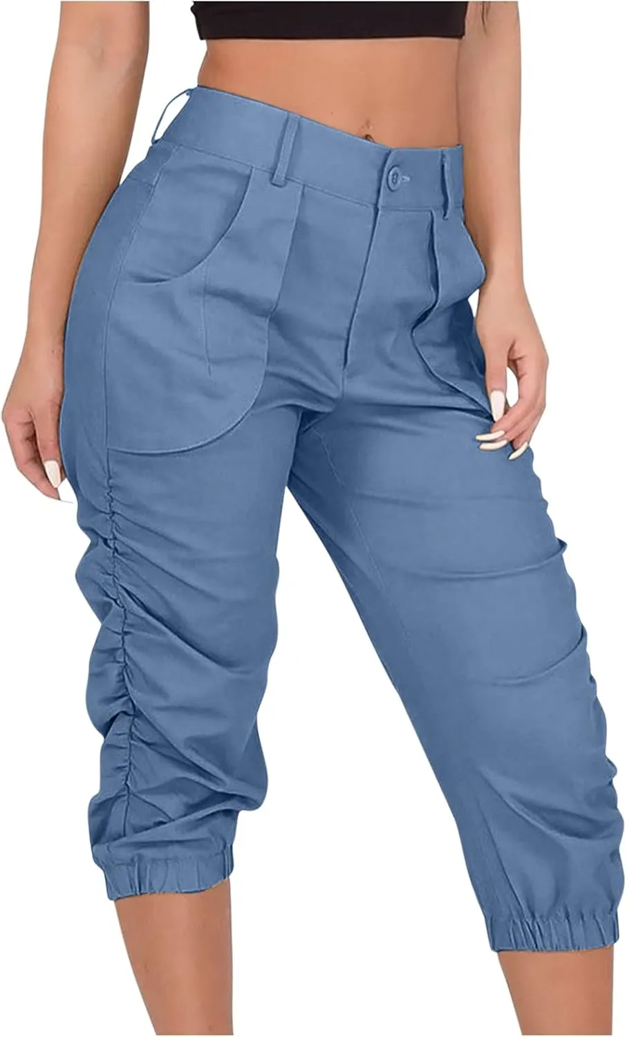 Cargo Capris for Women 2025 Summer Plus Size Casual Elastic Waist Cropped Pants Lightweight Comfy Capri with Pockets