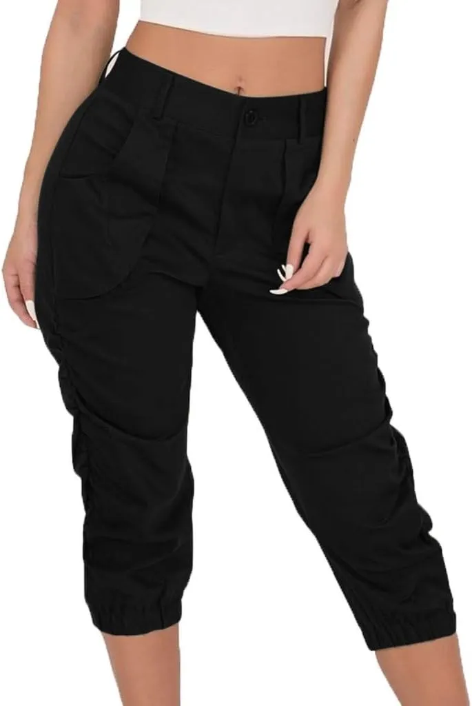 Cargo Capris for Women 2025 Summer Plus Size Casual Elastic Waist Cropped Pants Lightweight Comfy Capri with Pockets